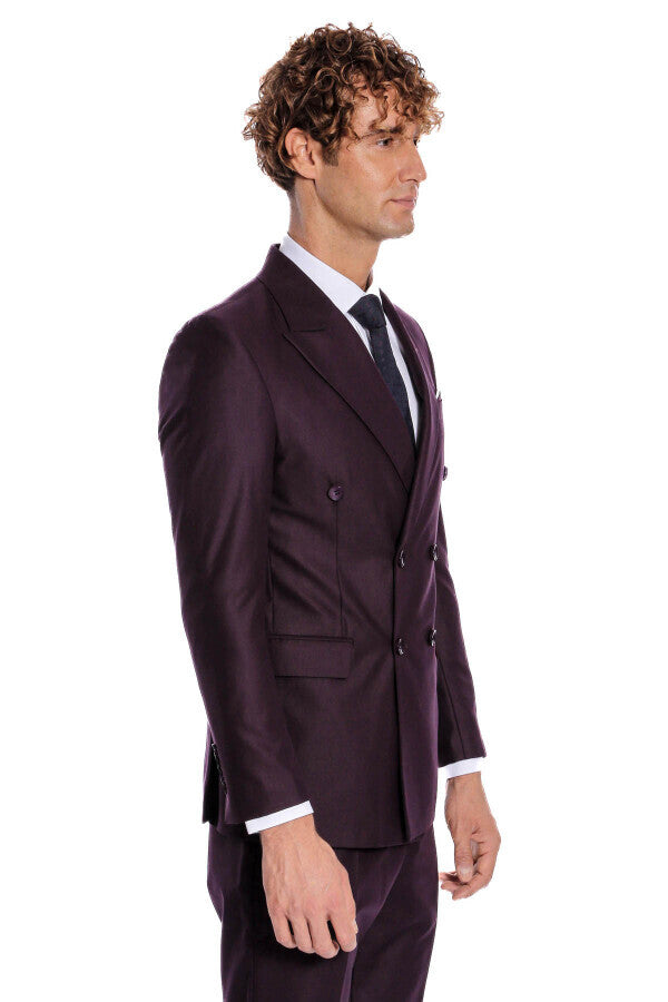 Purple double breasted suit clearance