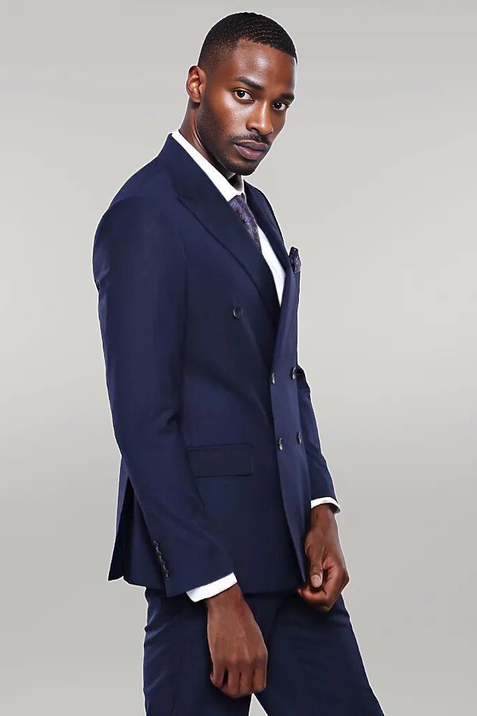 Abito da uomo blu navy slim fit doppio petto - Wessi