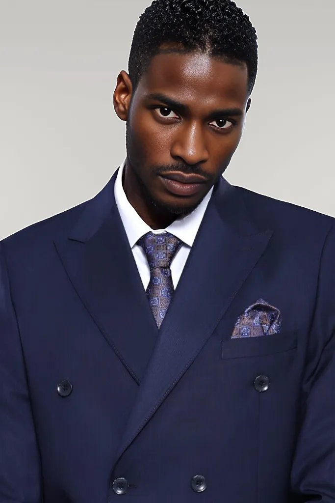 Abito da uomo blu navy slim fit doppio petto - Wessi