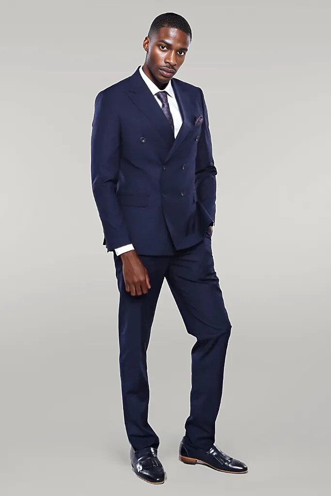Abito da uomo blu navy slim fit doppio petto - Wessi