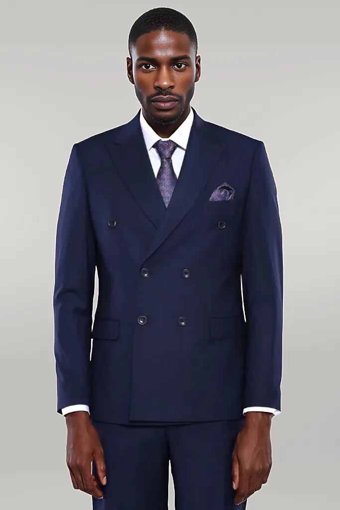Abito da uomo blu navy slim fit doppio petto - Wessi