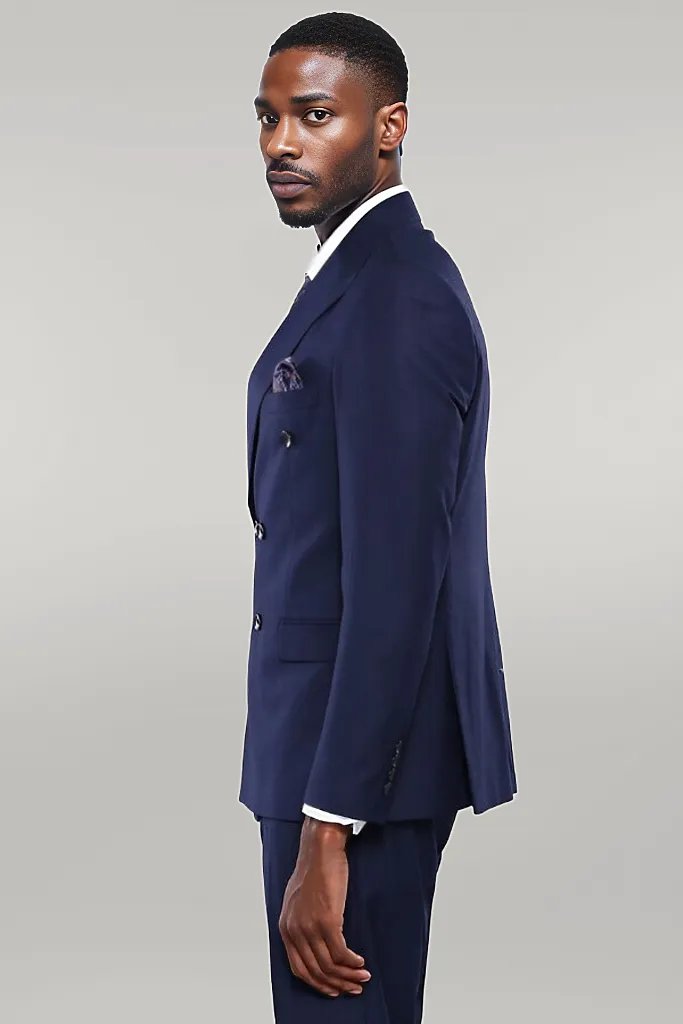 Abito da uomo blu navy slim fit doppio petto - Wessi
