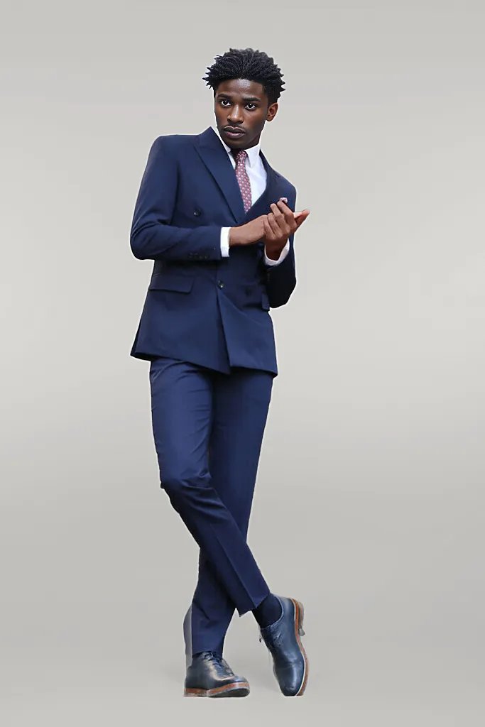 Abito da uomo blu navy slim fit doppio petto - Wessi