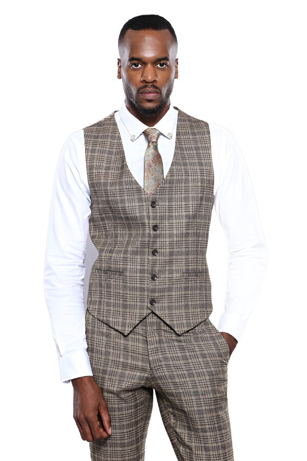 Checked Beige Vest | Wessi