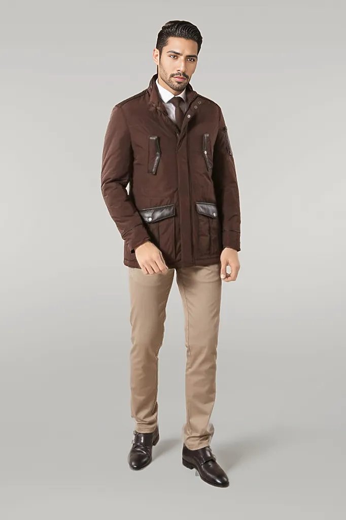 Leather Modeled Brown Slim Fit Quilted Jacket - Wessi