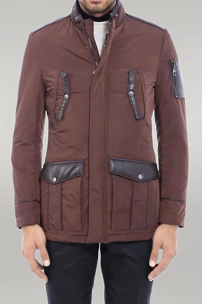 Leather Modeled Brown Slim Fit Quilted Jacket - Wessi