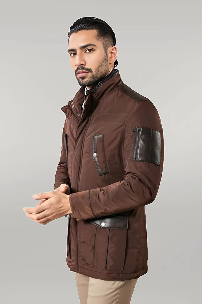 Leather Modeled Brown Slim Fit Quilted Jacket - Wessi