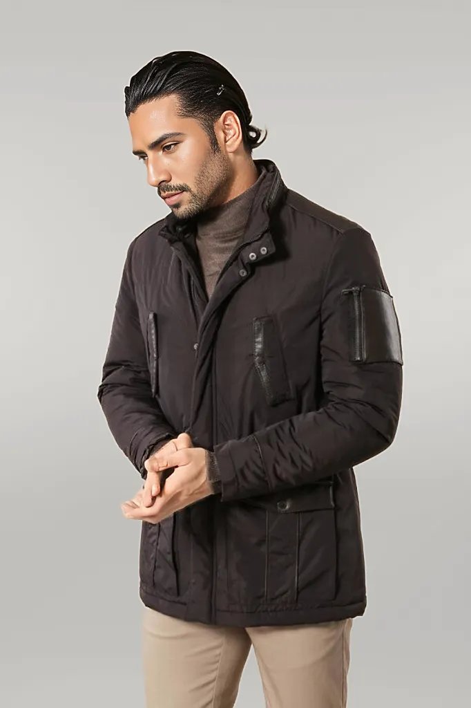 Leather Modeled Dark Brown Slim Fit Quilted Jacket - Wessi