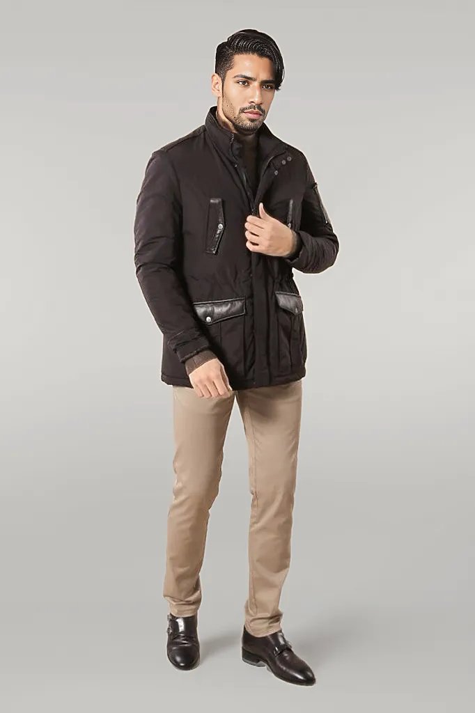 Leather Modeled Dark Brown Slim Fit Quilted Jacket - Wessi