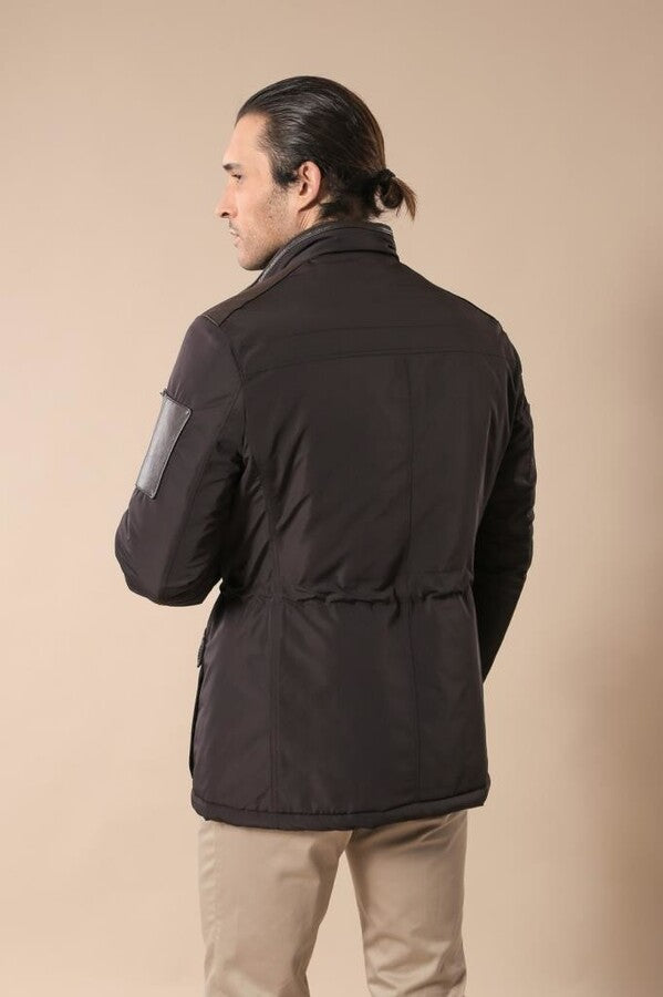 Leather Modeled Dark Brown Slim Fit Quilted Jacket - Wessi