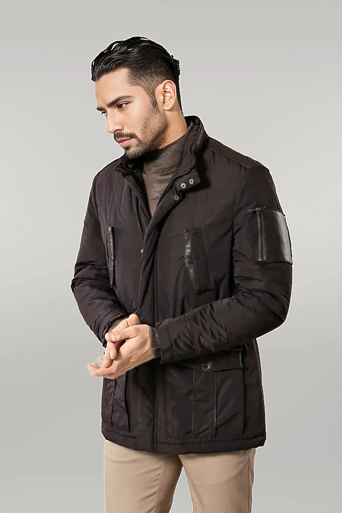 Giacca trapuntata slim fit modellata in pelle marrone scuro - Wessi