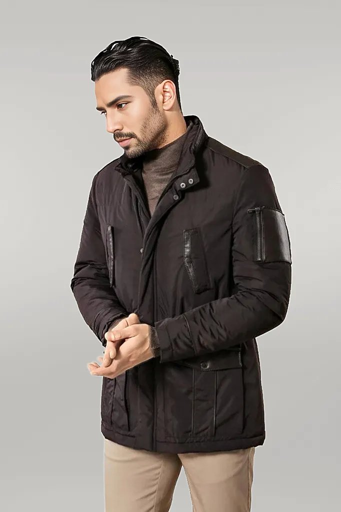 Leather Modeled Dark Brown Slim Fit Quilted Jacket - Wessi