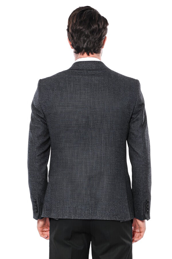 Peak Lapel Dark Grey Blazer - Wessi