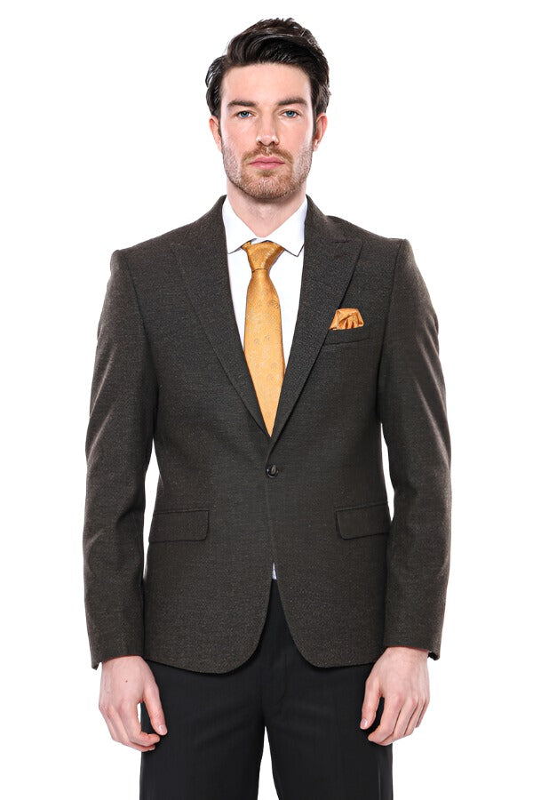 Peak Lapel Khaki Men's Blazer - Wessi