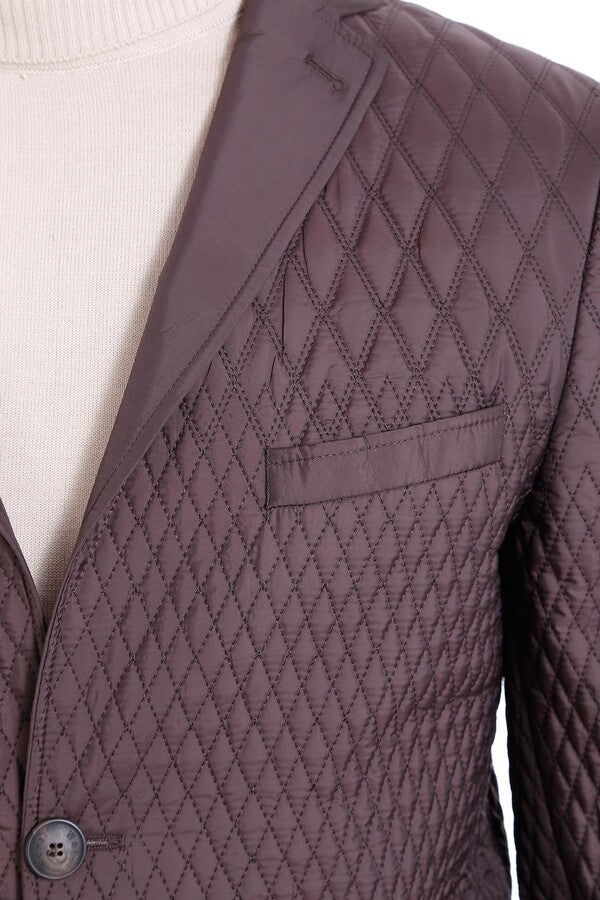 Slim Fit Brown Quilted Blazer - Wessi