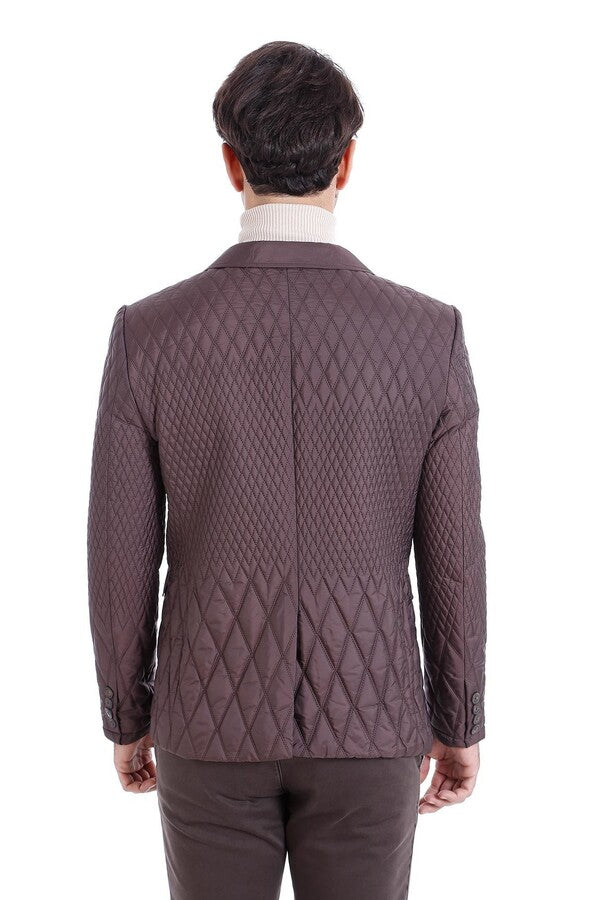 Slim Fit Brown Quilted Blazer - Wessi