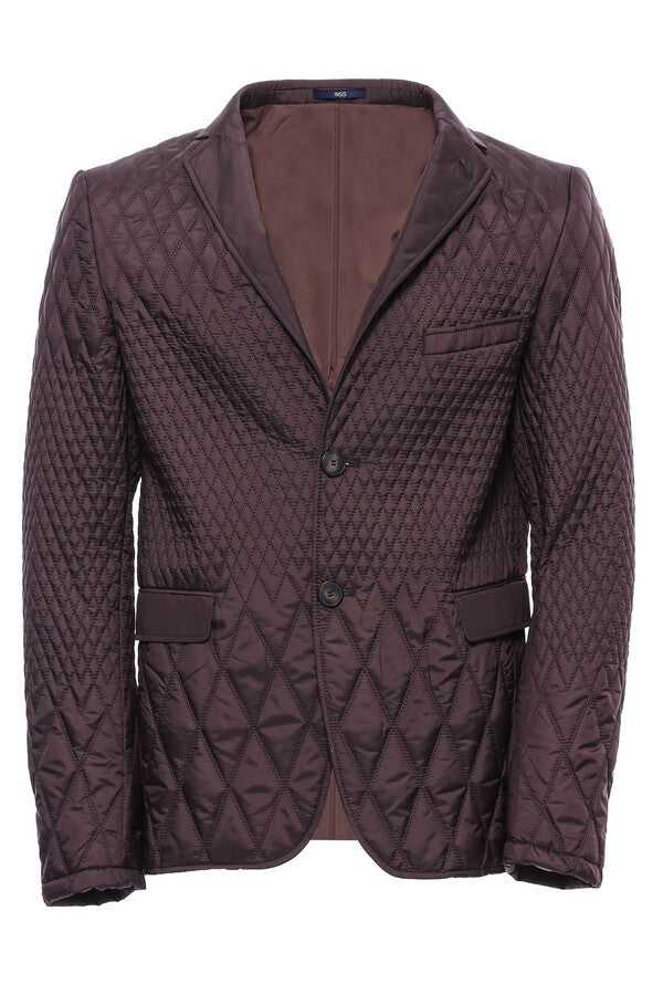 Slim Fit Brown Quilted Blazer - Wessi