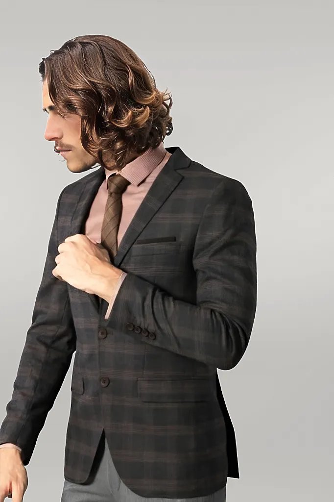 Slimfit Plaid Wool Blazer - Wessi