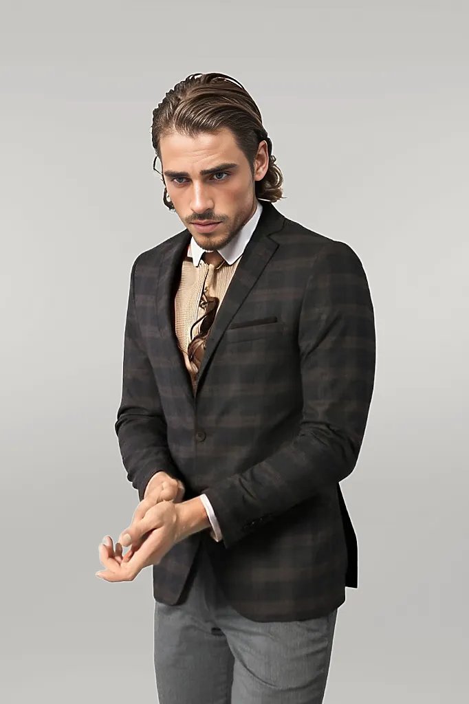 Slimfit Plaid Wool Blazer - Wessi