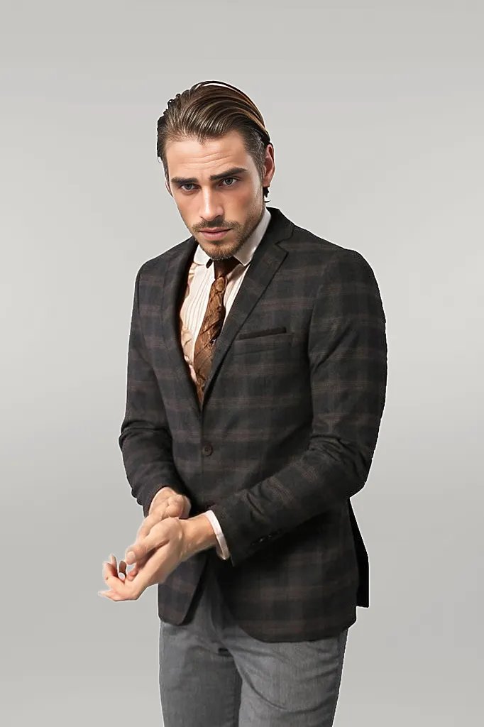 Slimfit Plaid Wool Blazer - Wessi