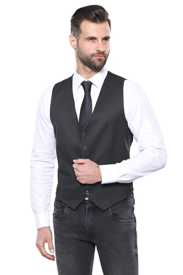Smoked Plain Blazer Vest Set | Wessi