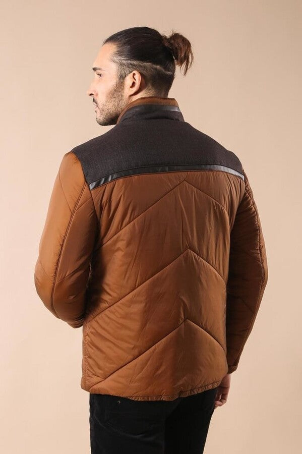 Tan Quilted Down Men Coat - Wessi