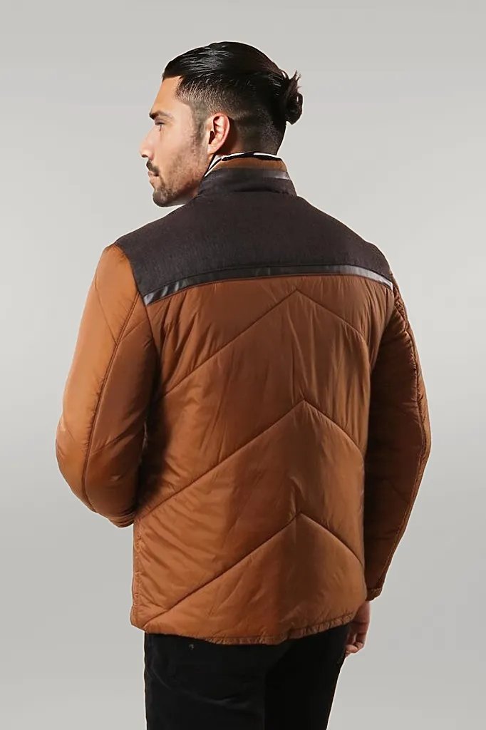 Tan Quilted Down Men Coat - Wessi