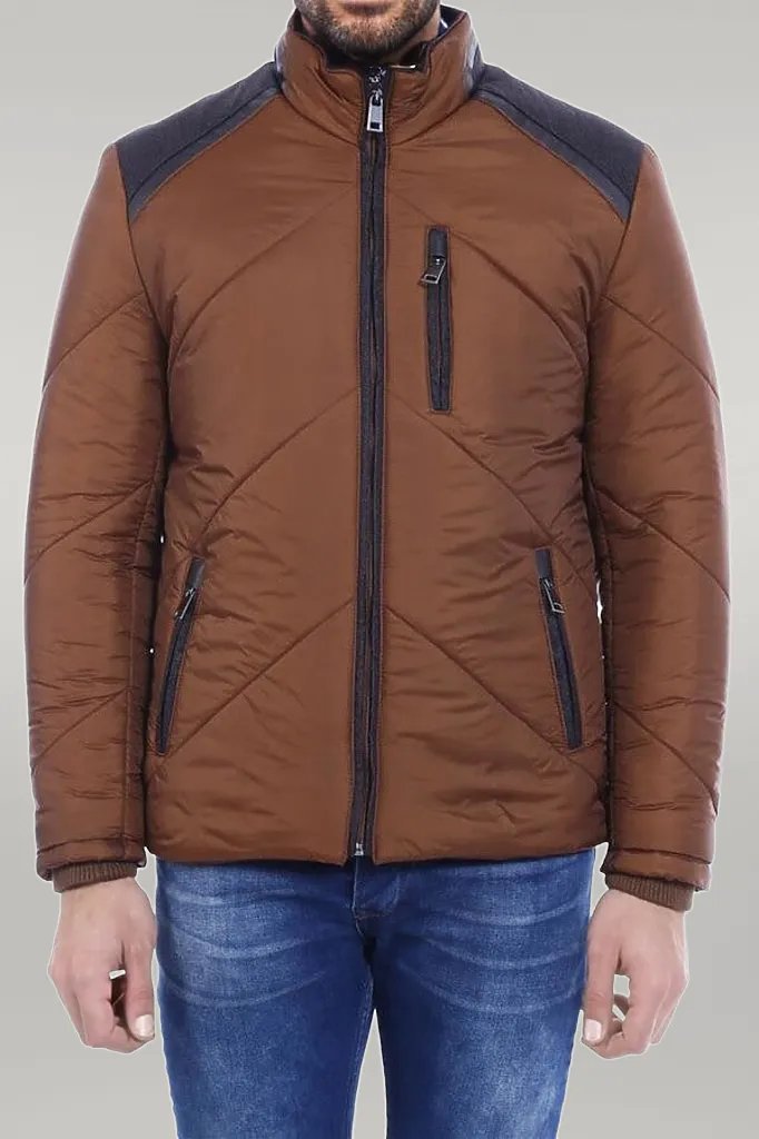 Tan Quilted Down Men Coat - Wessi