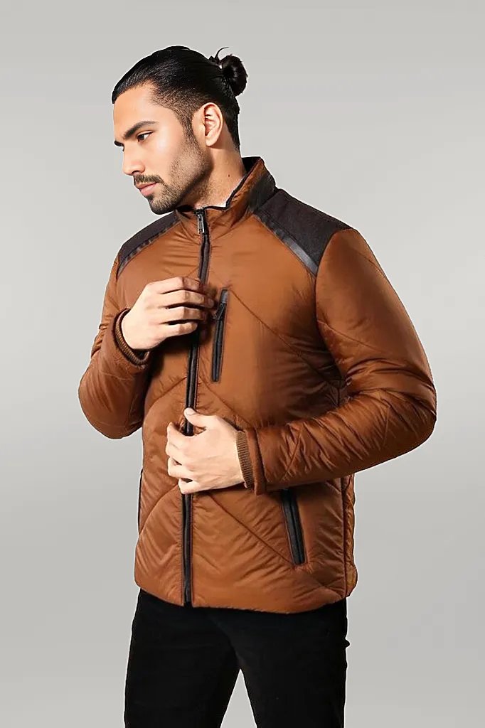 Tan Quilted Down Men Coat - Wessi