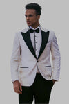 Feather Patterned Slim Fit White Men Prom Blazer - Wessi