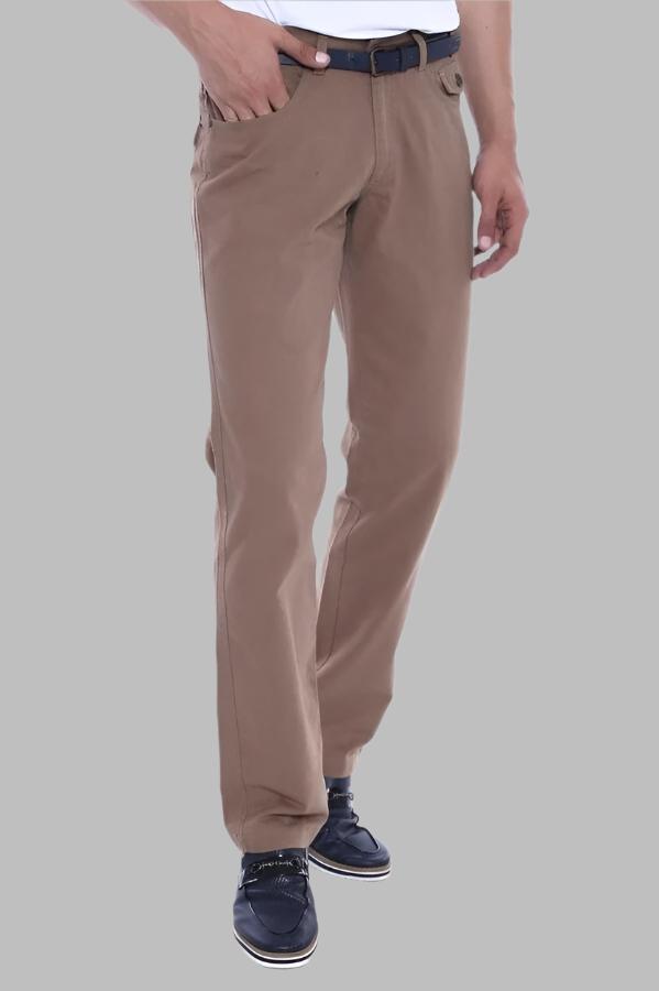 Flap Pockets Suede Slim Fit Light Brown Men Pants - Wessi