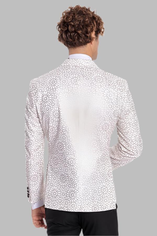 Flower Embroidered Pattern White Men Wedding Tuxedo Jacket Wessi