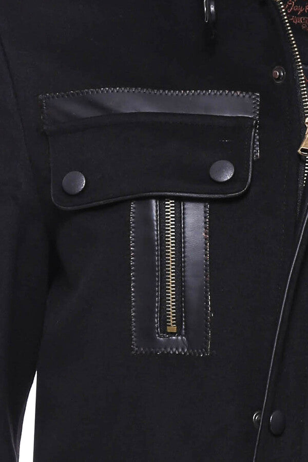 Fur Collar 4 Pockets Black Men Coat - Wessi
