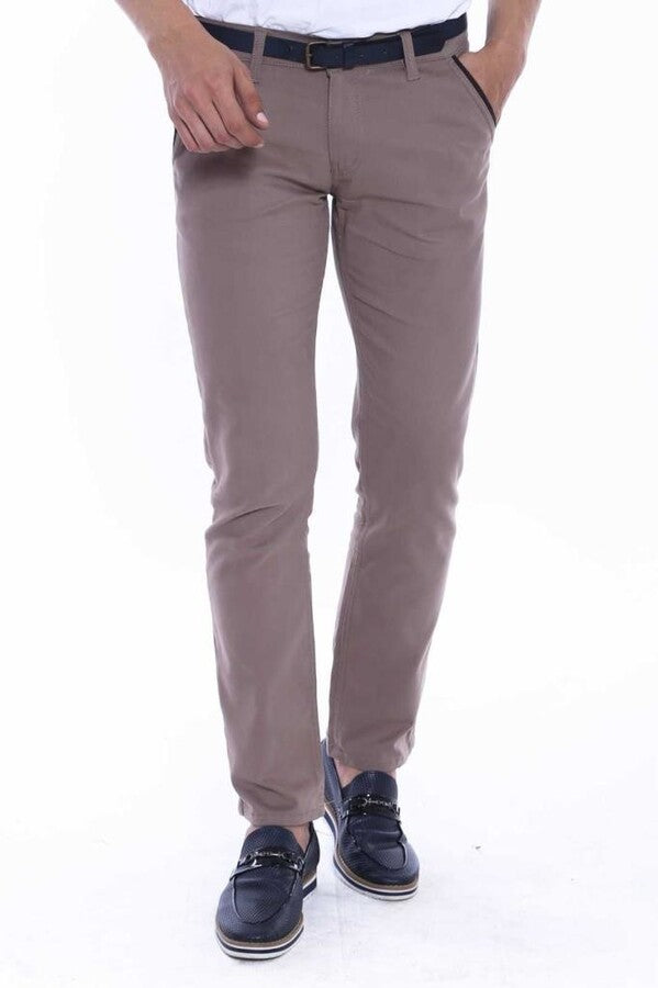 Pantaloni da Uomo Crema con Tasche in Gabardin - Wessi