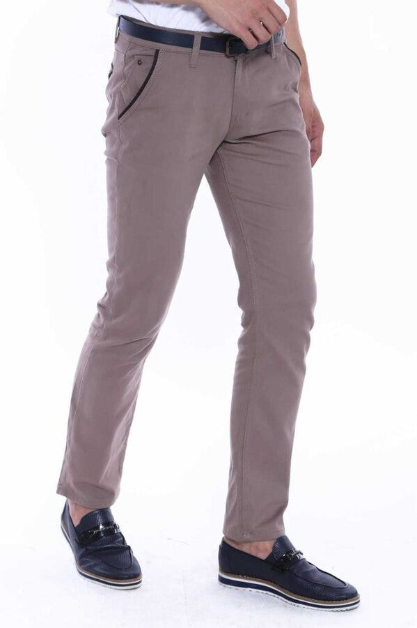 Pantaloni da Uomo Crema con Tasche in Gabardin - Wessi