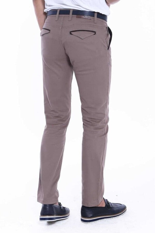 Pantaloni da Uomo Crema con Tasche in Gabardin - Wessi