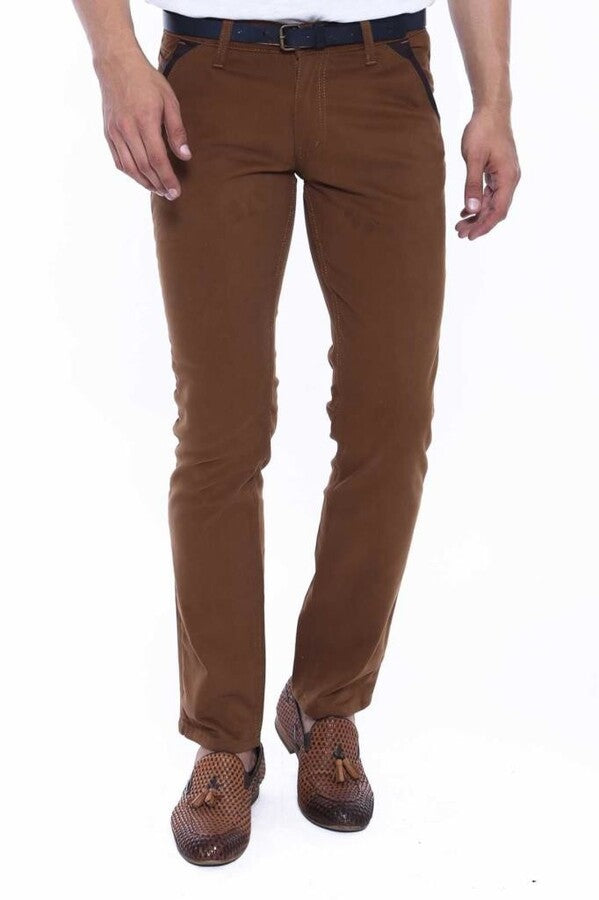 Pantalón Gabardín Bolsillos Marrón Hombre - Wessi
