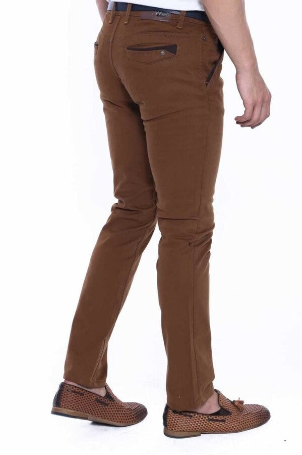 Pantalón Gabardín Bolsillos Marrón Hombre - Wessi