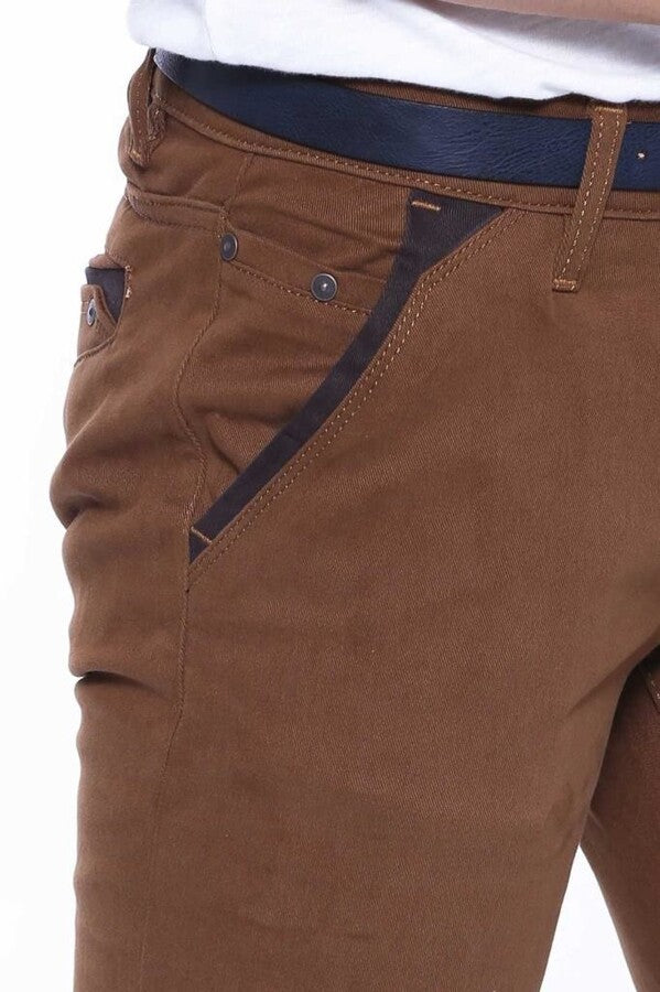 Pantalón Gabardín Bolsillos Marrón Hombre - Wessi