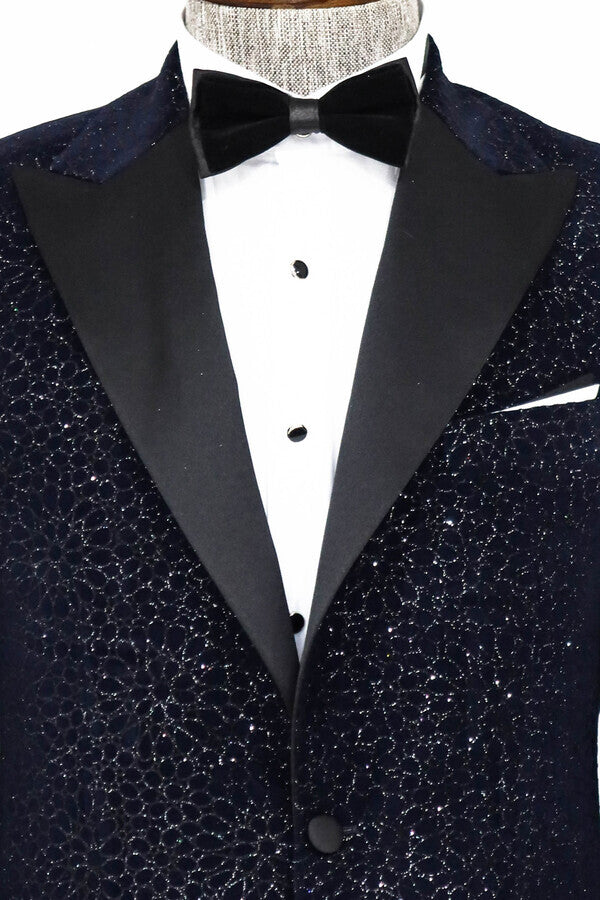 Mens Empire Sky Blue Sparkle Prom Blazer with Red Trim main image 1