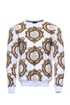 Gold Patterned Slim Fit White Sweatshirt - Wessi