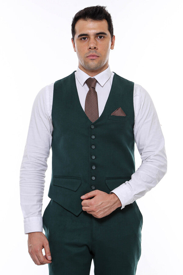 Green Plain 8 Buttoned Vest - Wessi