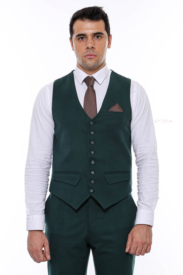 Green Plain 8 Buttoned Vest - Wessi