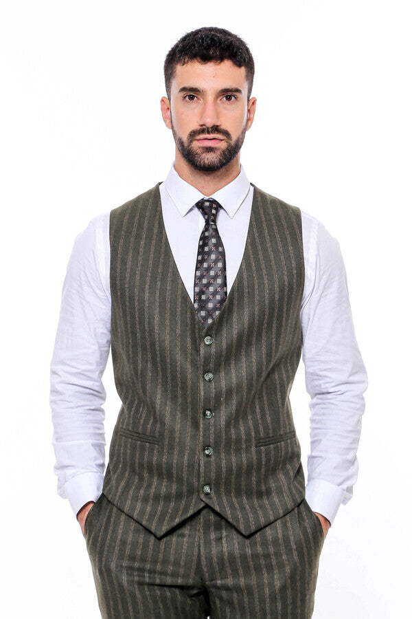 Alysi Unstructured striped waistcoat - Green