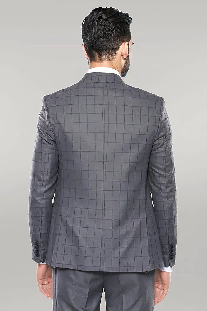 Grey Vested Checked Suit - Wessi