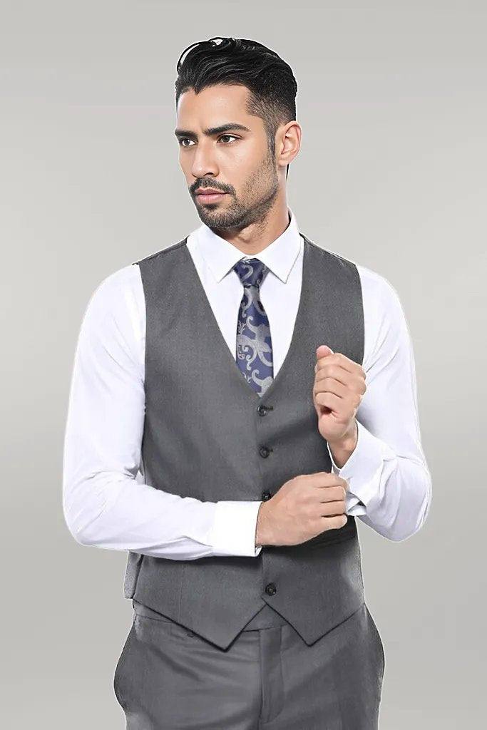 Grey Vested Checked Suit - Wessi