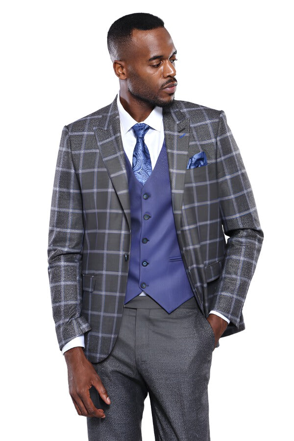 Grey Blue Checked Suit - Wessi