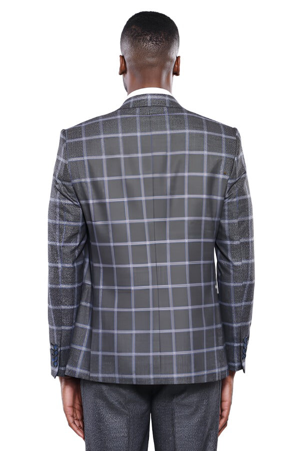Grey Blue Checked Suit - Wessi