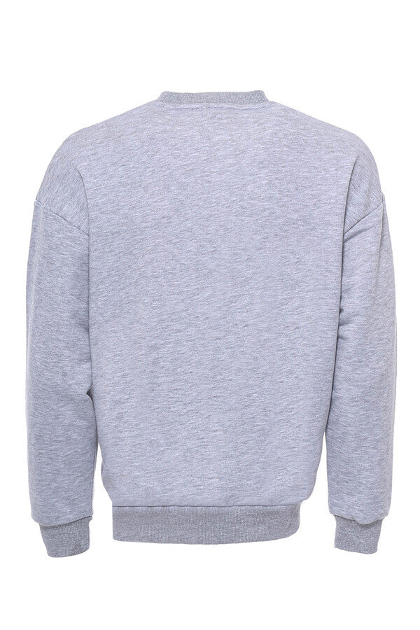 Grey Crew Neck Embroidered Men's Sweatshirt - Wessi