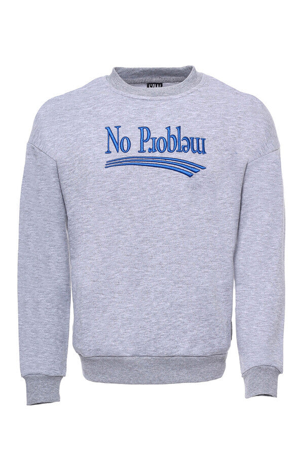 Grey Crew Neck Embroidered Men's Sweatshirt - Wessi